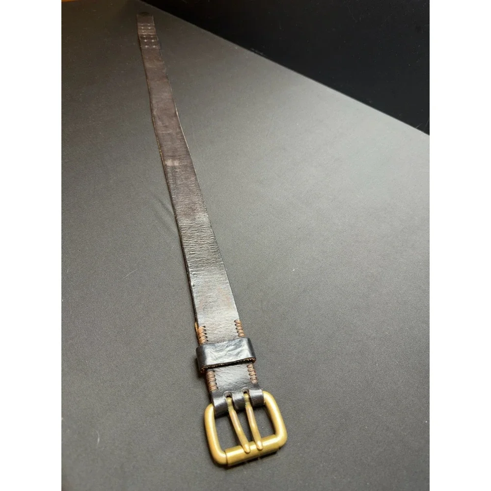 Vintage Abercrombie & Fitch Mens Leather Belt 32 Solid Brass Buckle USA Made